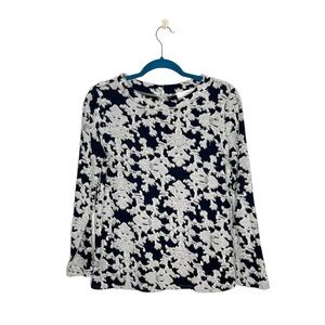 LOFT Navy Blue & White Eyelash Knit Long Sleeve Blouse